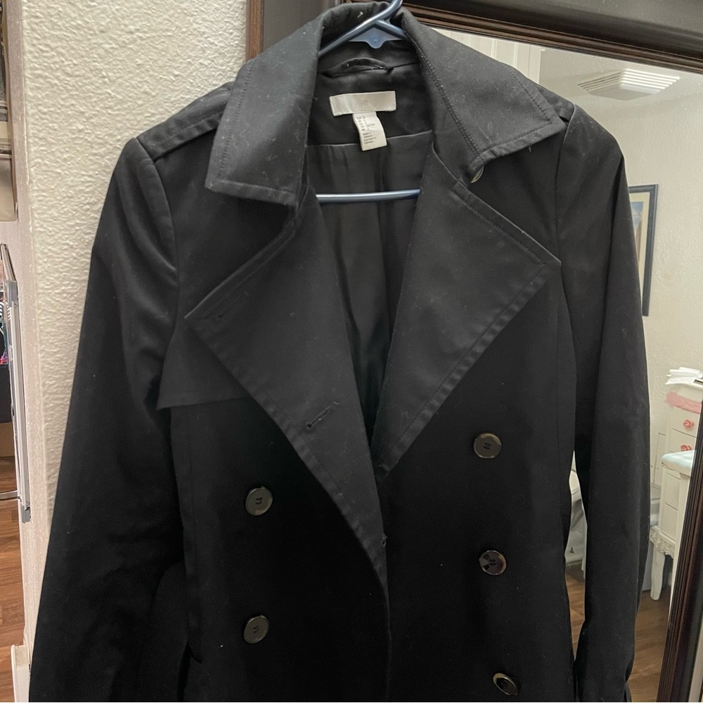H&M Black Trench Coat. Size 2! New Condition !!